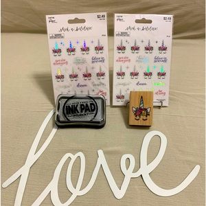 108 pc Flower Unicorn Stickers With Affirmations & 1 Rubber Stamp & Ink Pad